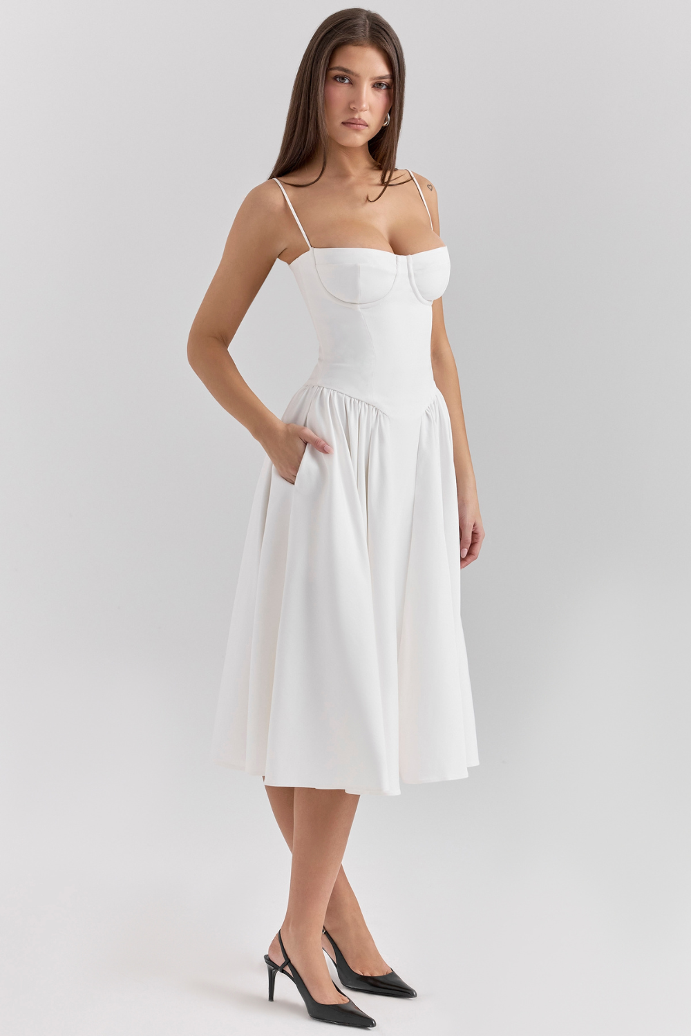 Solène – Abito midi in twill con corsetto