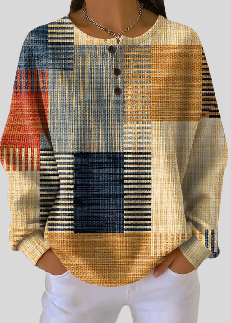 VICTORIA | Felpa da Donna in Maglia Waffle con Stampa Patchwork