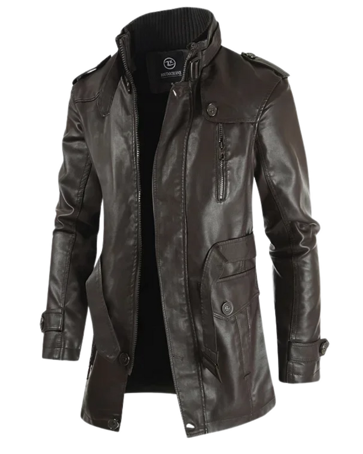 Elegante giacca da biker lunga in pelle