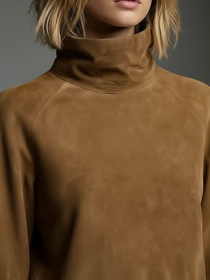 Livia ❘ Abito mini oversize in camoscio con collo alto