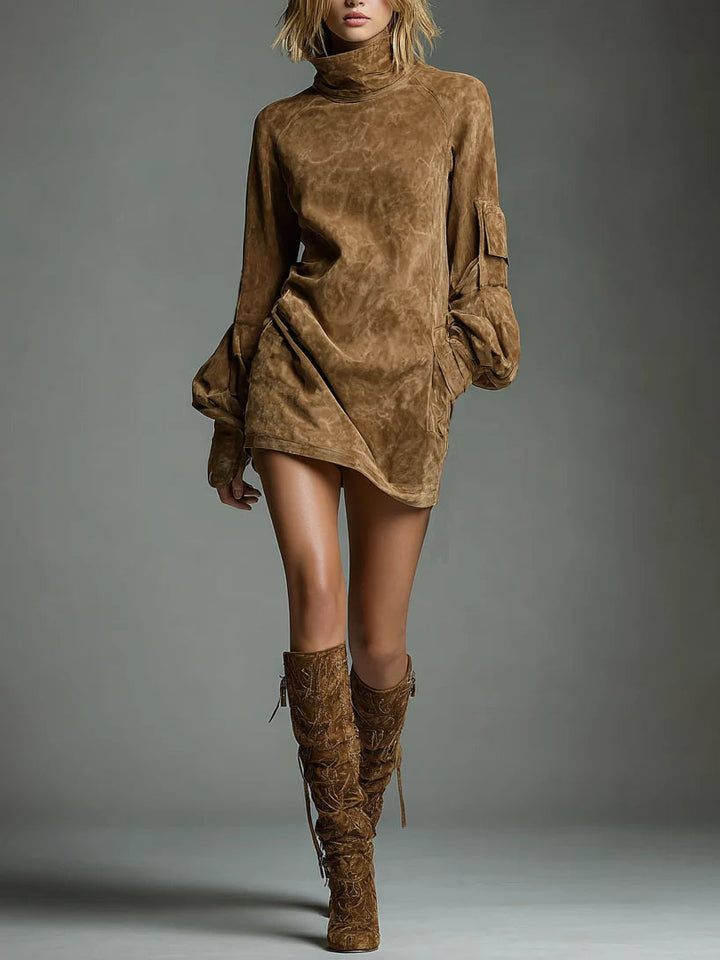 Livia ❘ Abito mini oversize in camoscio con collo alto
