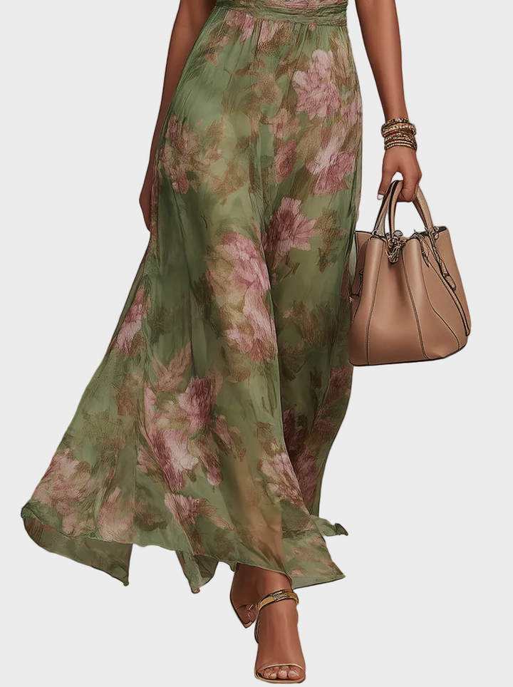 Livia - Elegant Maxi Halter Dress in Flowers