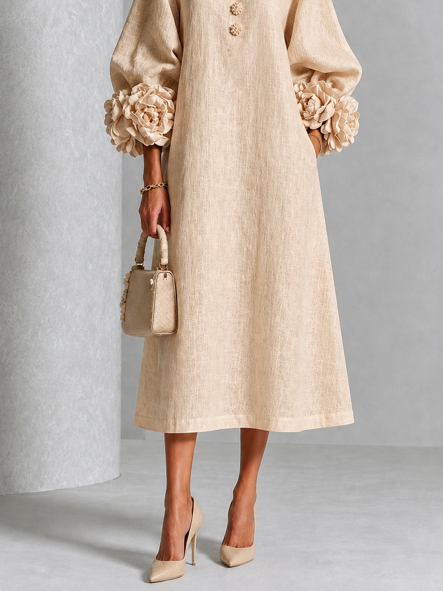 Gaby | Floral Button Midi Dress with Statement Sleeves