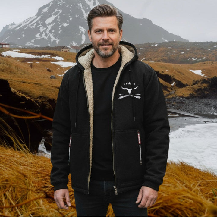 Henry | Giacca con cappuccio foderata in sherpa nera