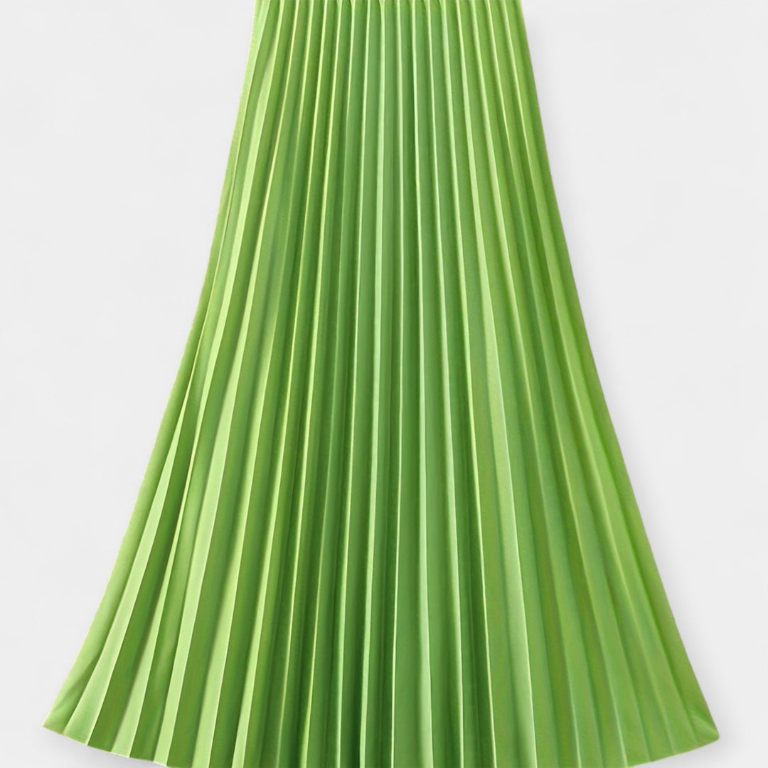 Long Pleated Satin Skirt