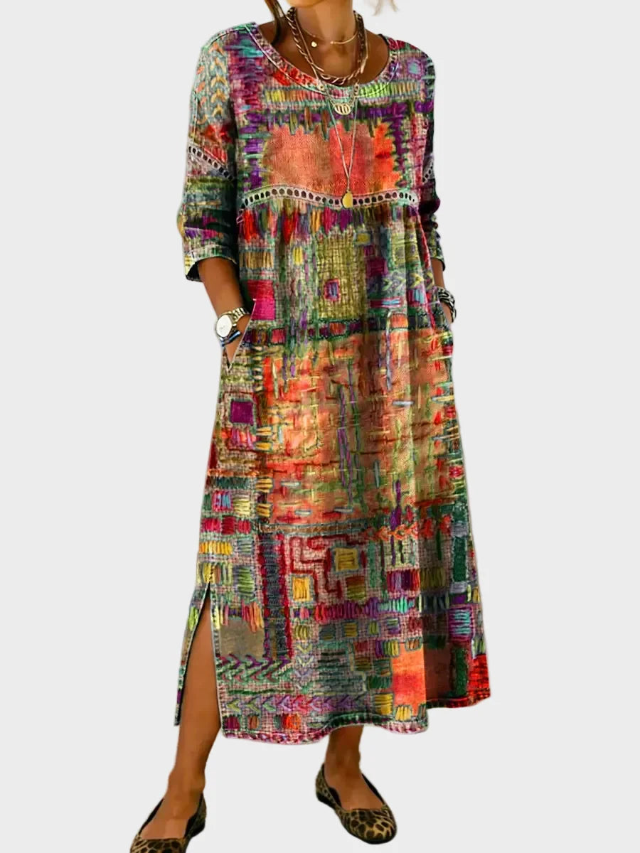 Inaya - Denim Dress with Ethno Patchwork