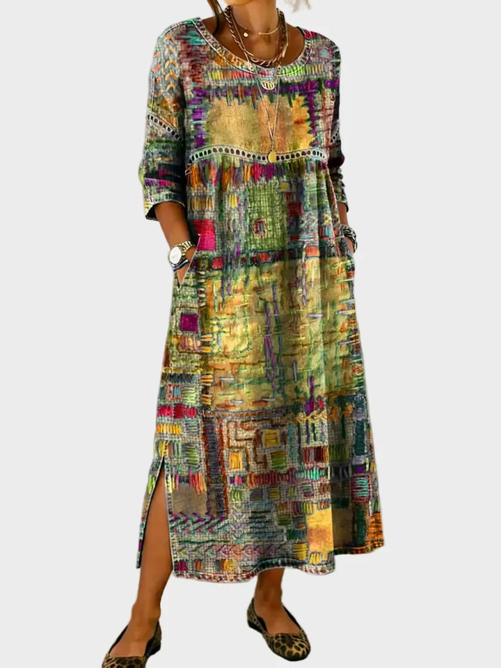 Inaya - Denim Dress with Ethno Patchwork