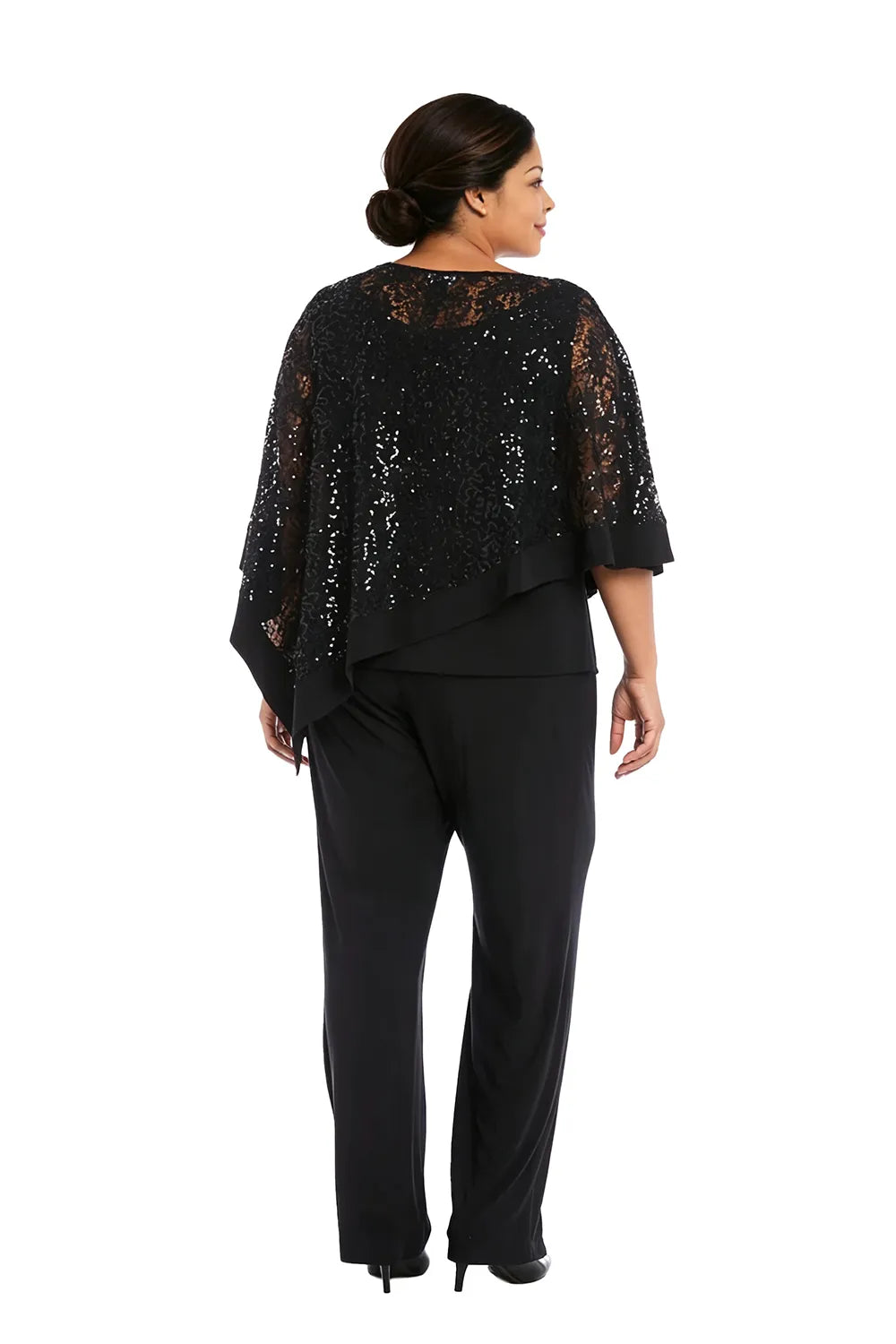 Completo pantalone taglie forti con mantella di paillettes per madre della sposa