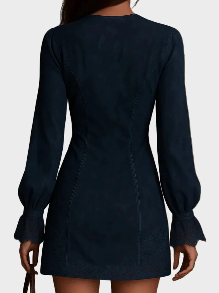 Jasmine – Miniabito in camoscio blu con pizzo