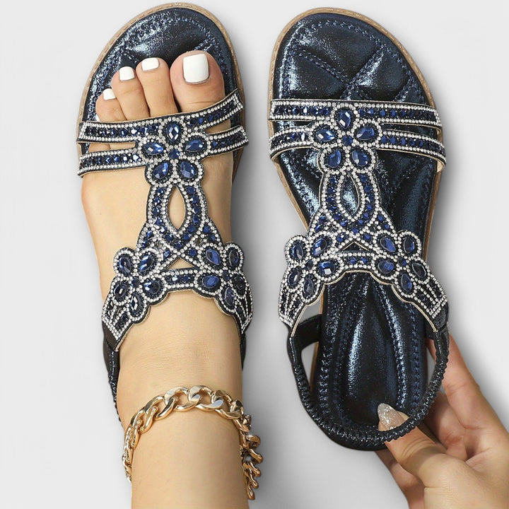 Reinhilde - Sandali boho turchesi con strass