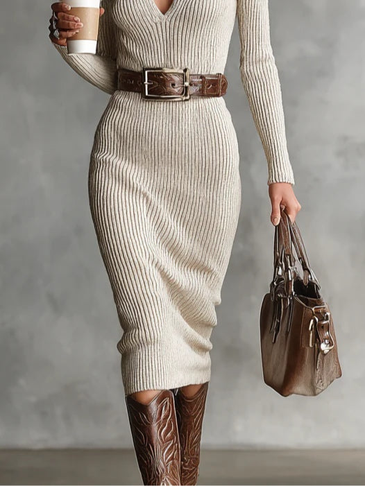 Julieta | Abito midi con maniche lunghe e cintura