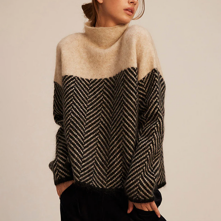 Maglione dolcevita a spina di pesce