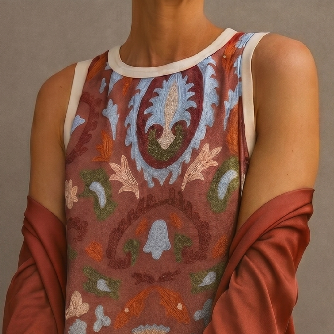 Daniela - Long floral dress with a fitted vest