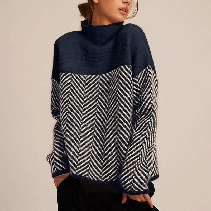Maglione dolcevita a spina di pesce