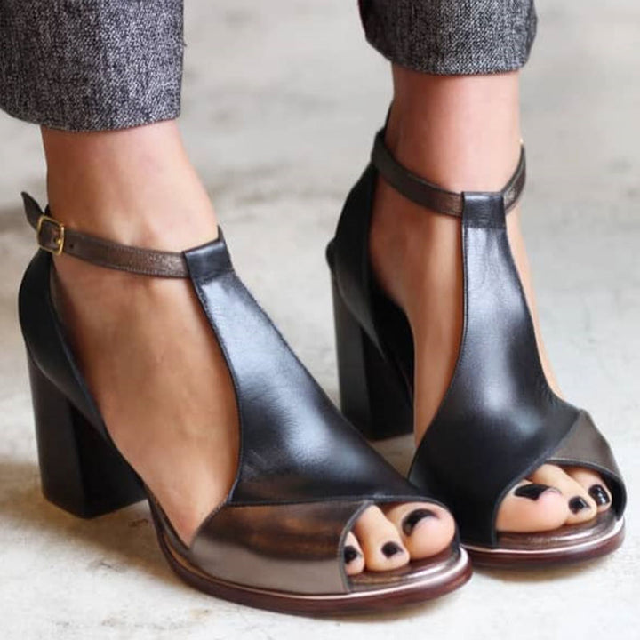 Heidi - Sandali aperti con tacco alto in patchwork nero