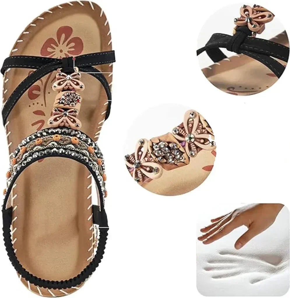 Milano™ | Eleganti sandali floreali con farfalla in strass