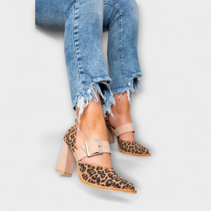 Adelgunde - Sandali con tacco stampa leopardata