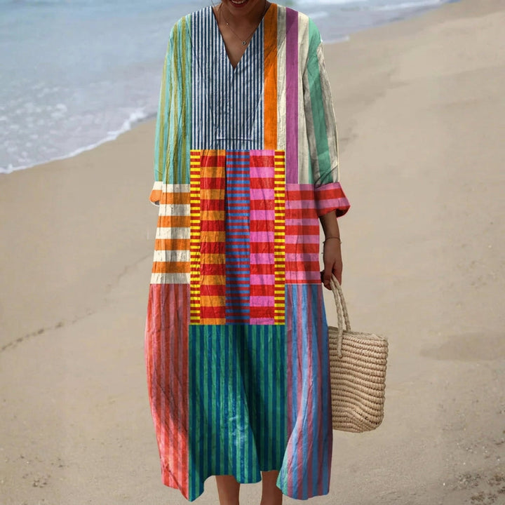 Olivia - Abito lungo patchwork multicolore