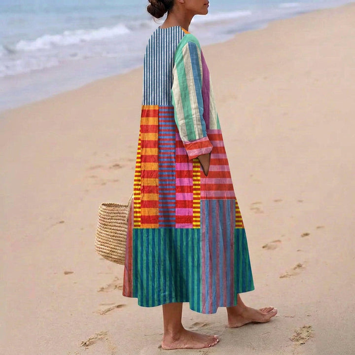 Olivia - Abito lungo patchwork multicolore