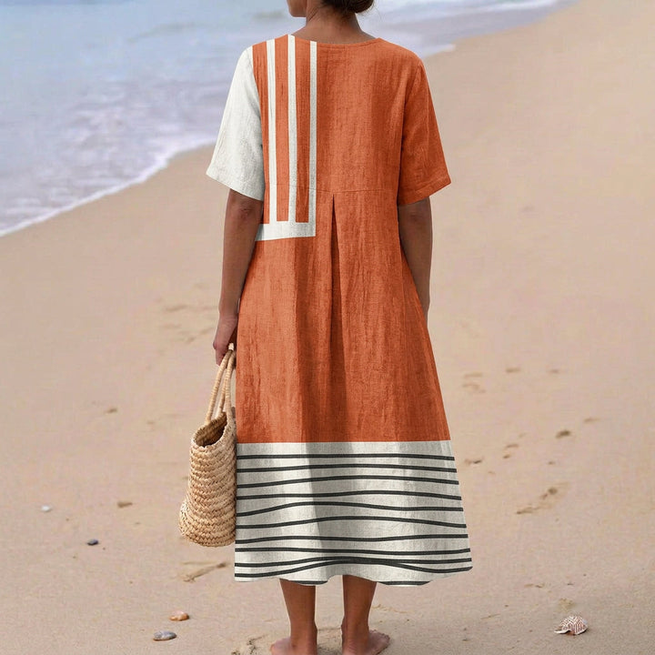Imogen - Abito color terracotta a righe grafiche