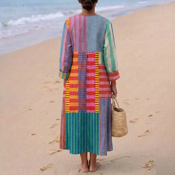 Olivia - Abito lungo patchwork multicolore