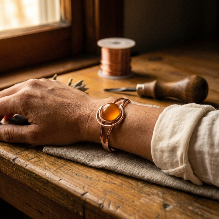 Orecchini Sfera Arancione Bracciale di Rame