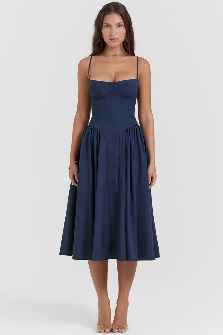 Solène – Abito midi in twill con corsetto