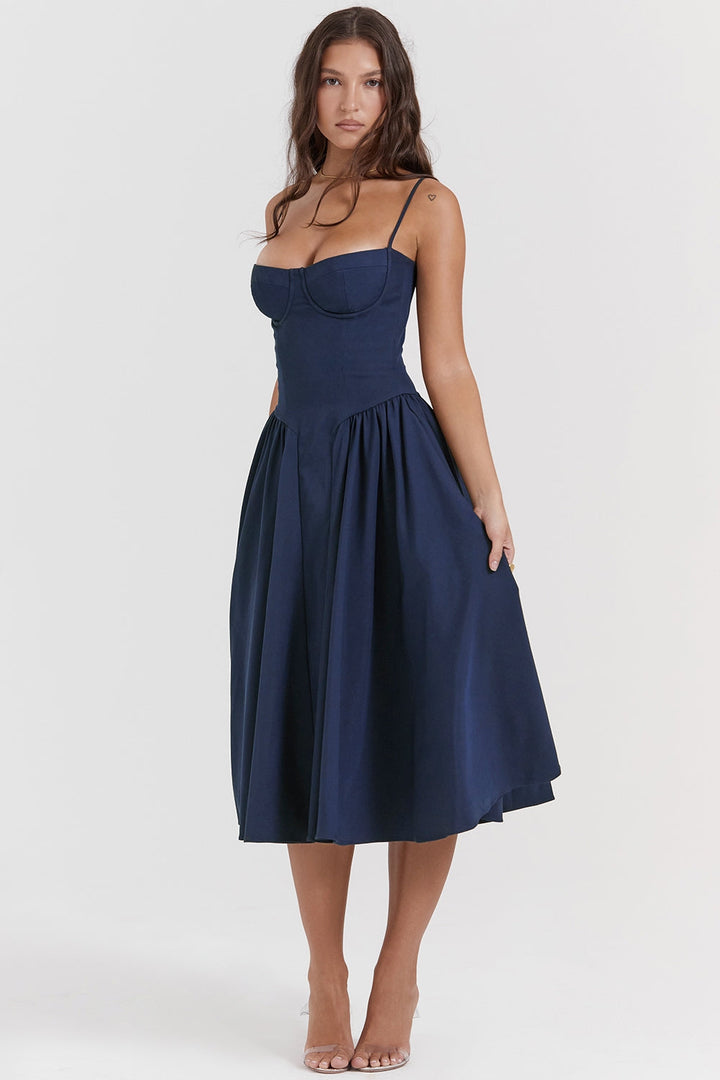 Solène – Abito midi in twill con corsetto