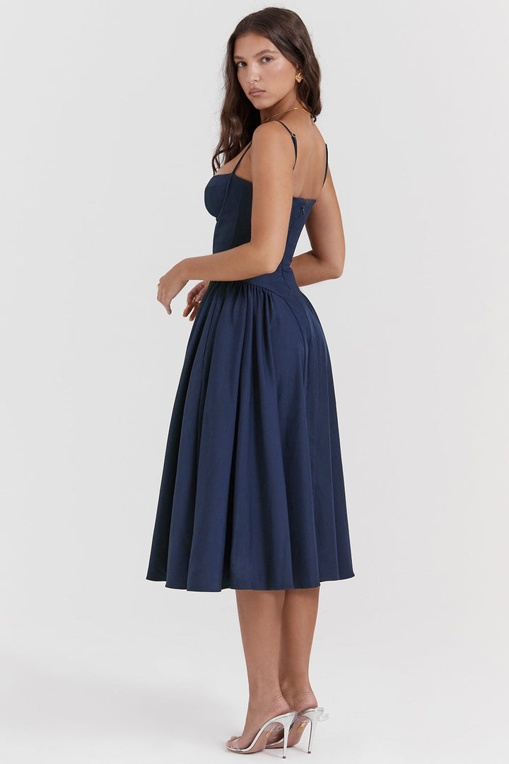 Solène – Abito midi in twill con corsetto