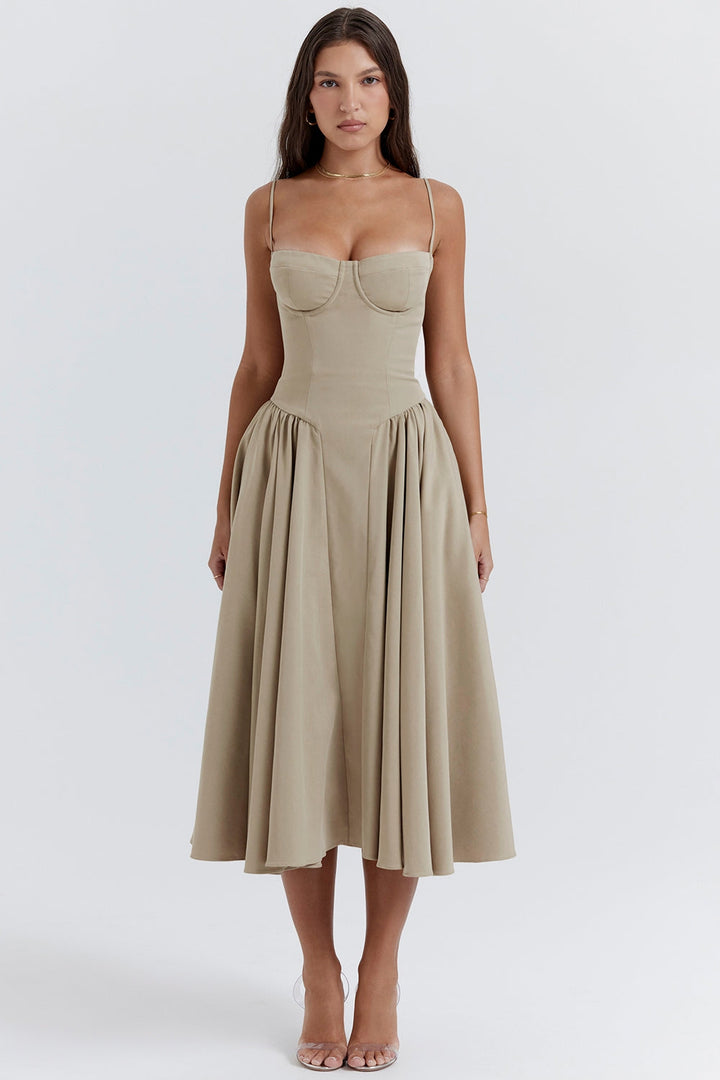 Solène – Abito midi in twill con corsetto