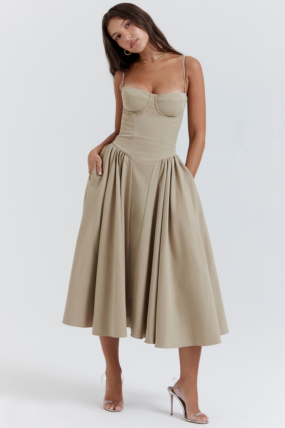 Solène – Abito midi in twill con corsetto