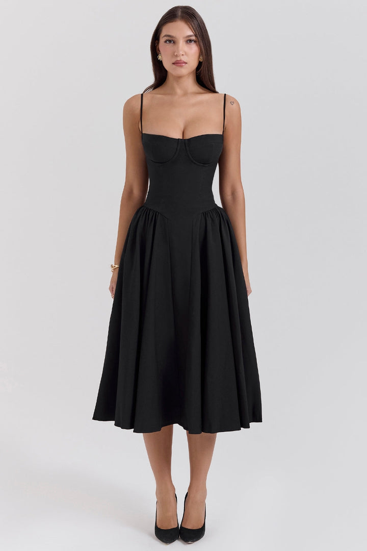 Solène – Abito midi in twill con corsetto