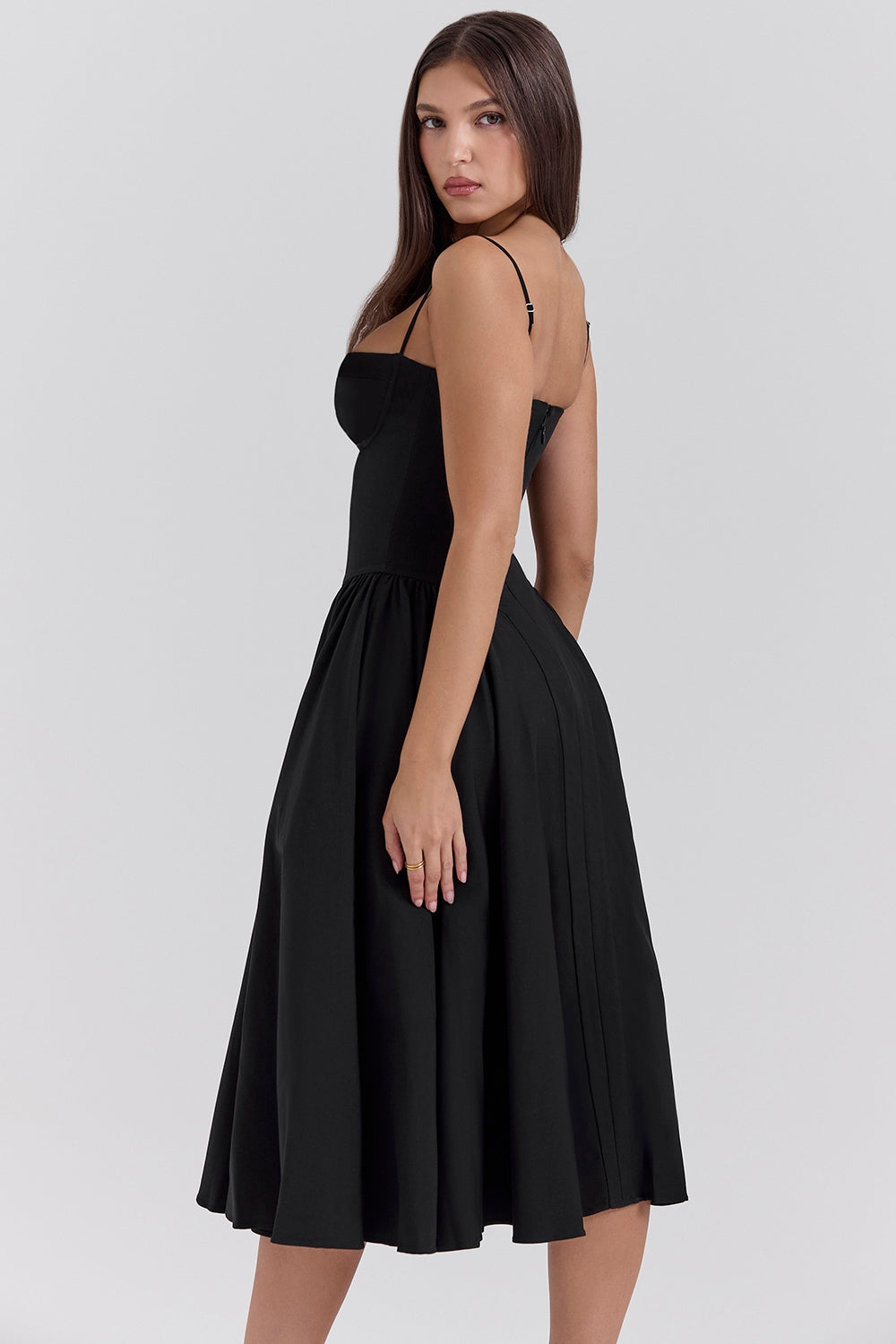 Solène – Abito midi in twill con corsetto