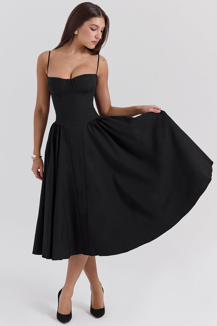 Solène – Abito midi in twill con corsetto