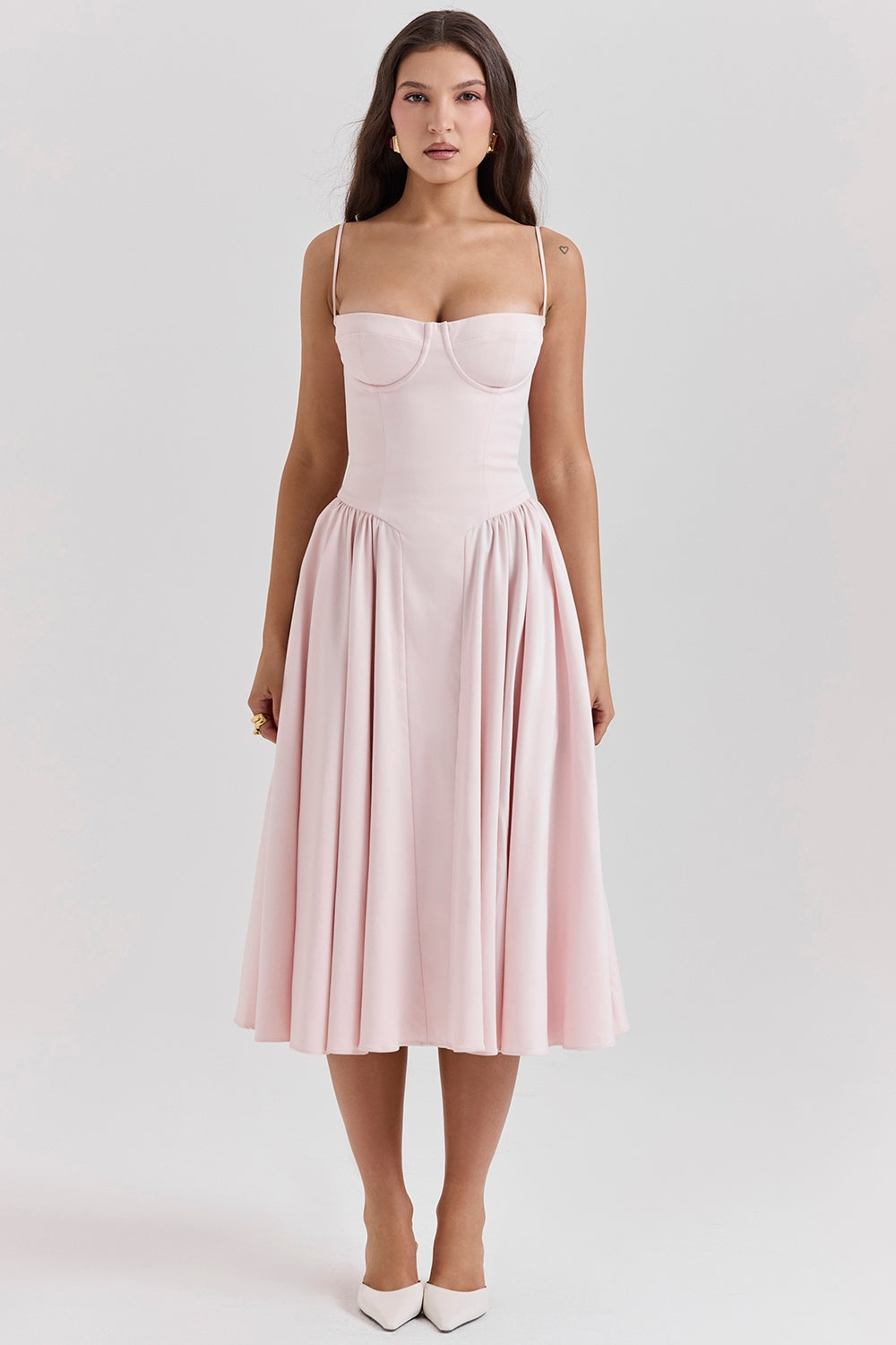 Solène – Abito midi in twill con corsetto