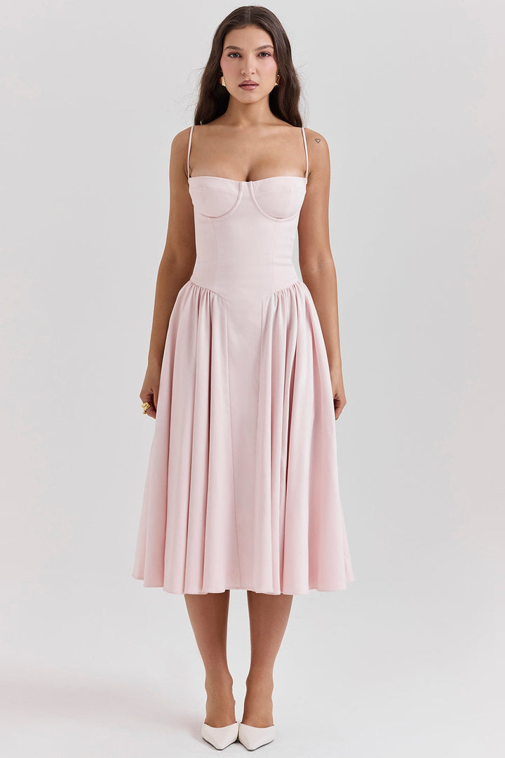 Solène – Abito midi in twill con corsetto