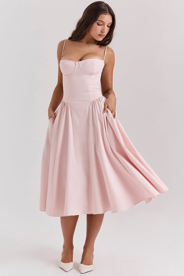 Solène – Abito midi in twill con corsetto