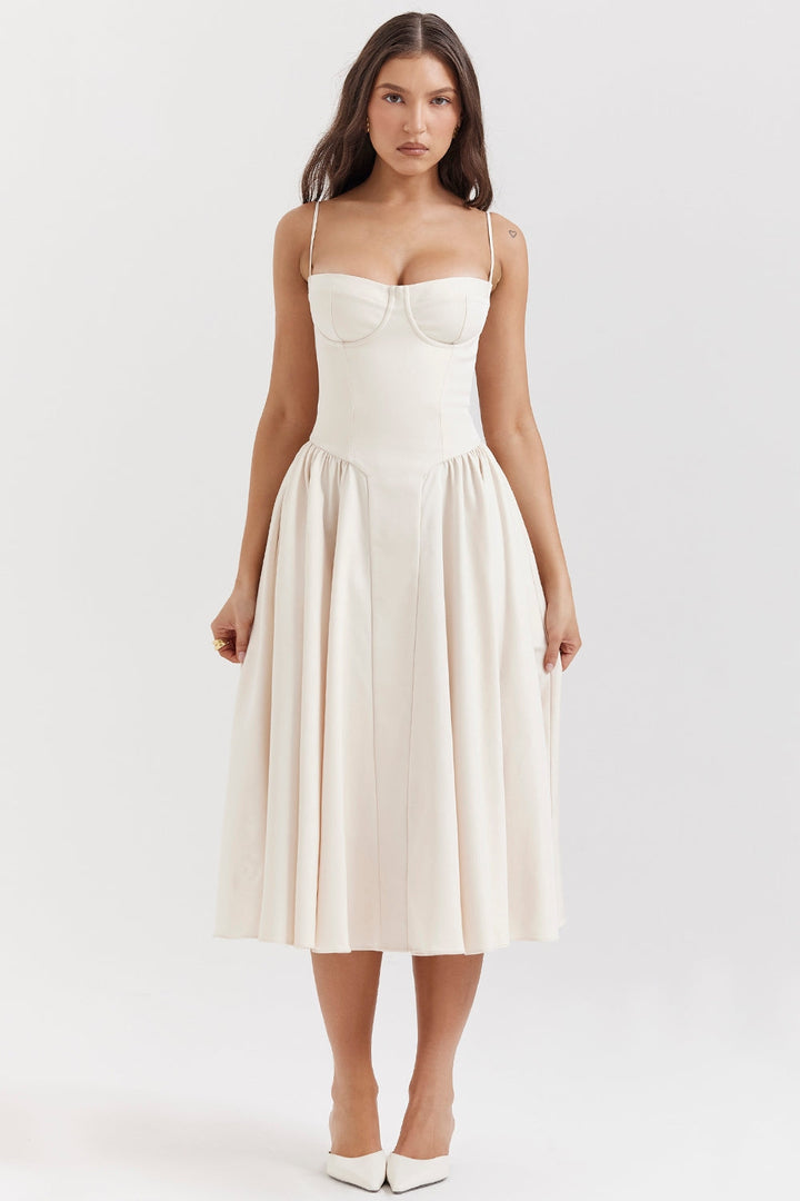 Solène – Abito midi in twill con corsetto
