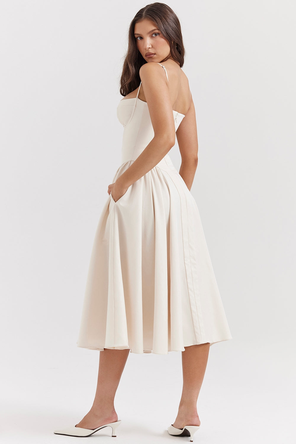 Solène – Abito midi in twill con corsetto