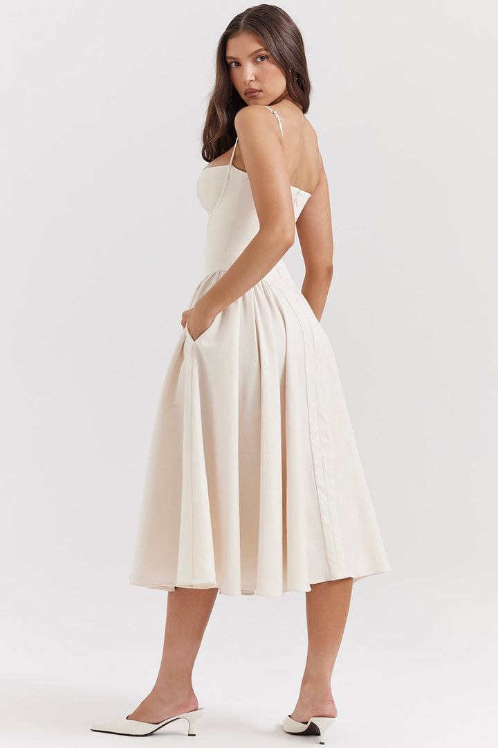 Solène – Abito midi in twill con corsetto