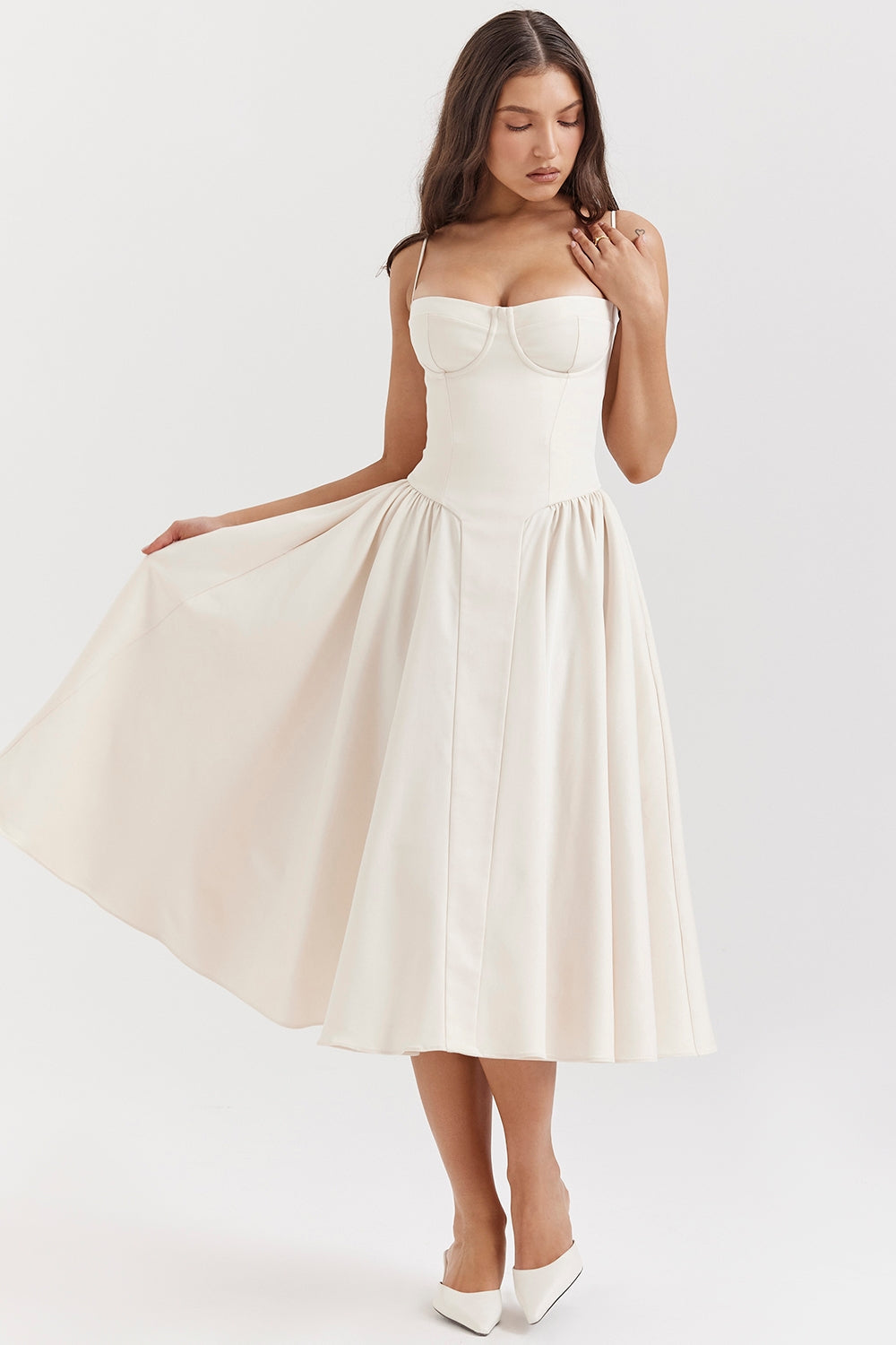 Solène – Abito midi in twill con corsetto