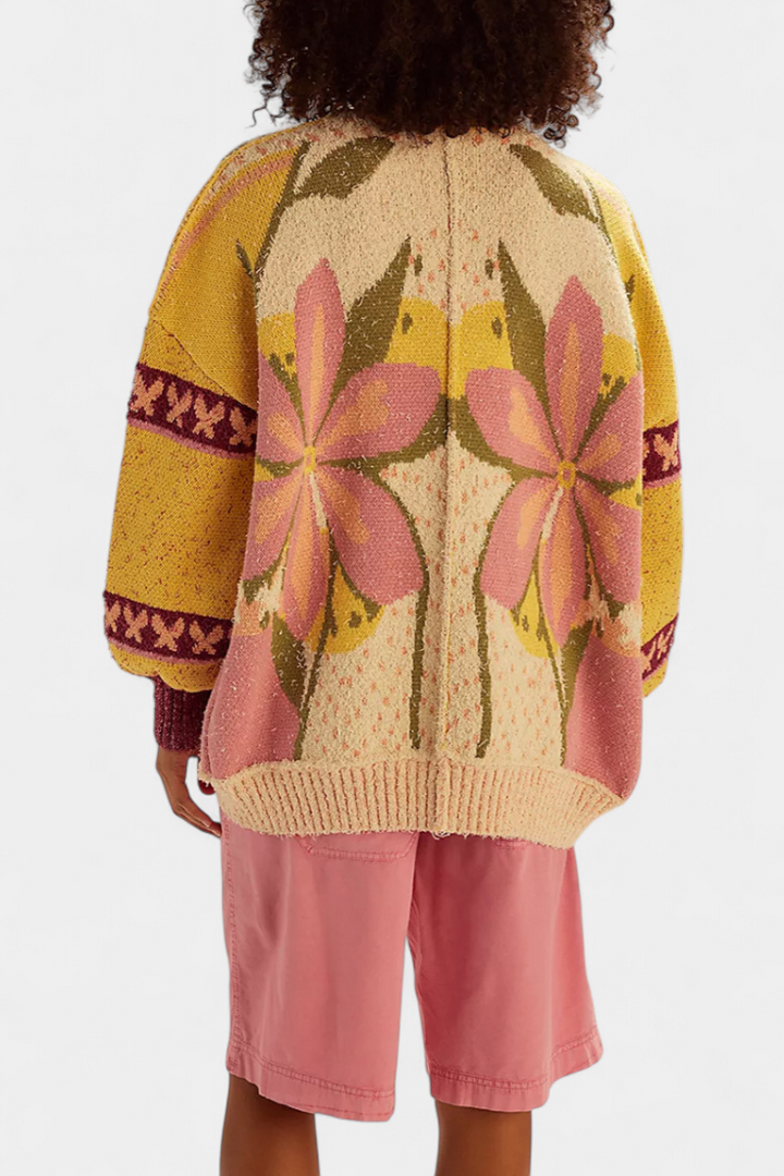 Cardigan in maglia con motivo floreale Casey e vestibilità ampia