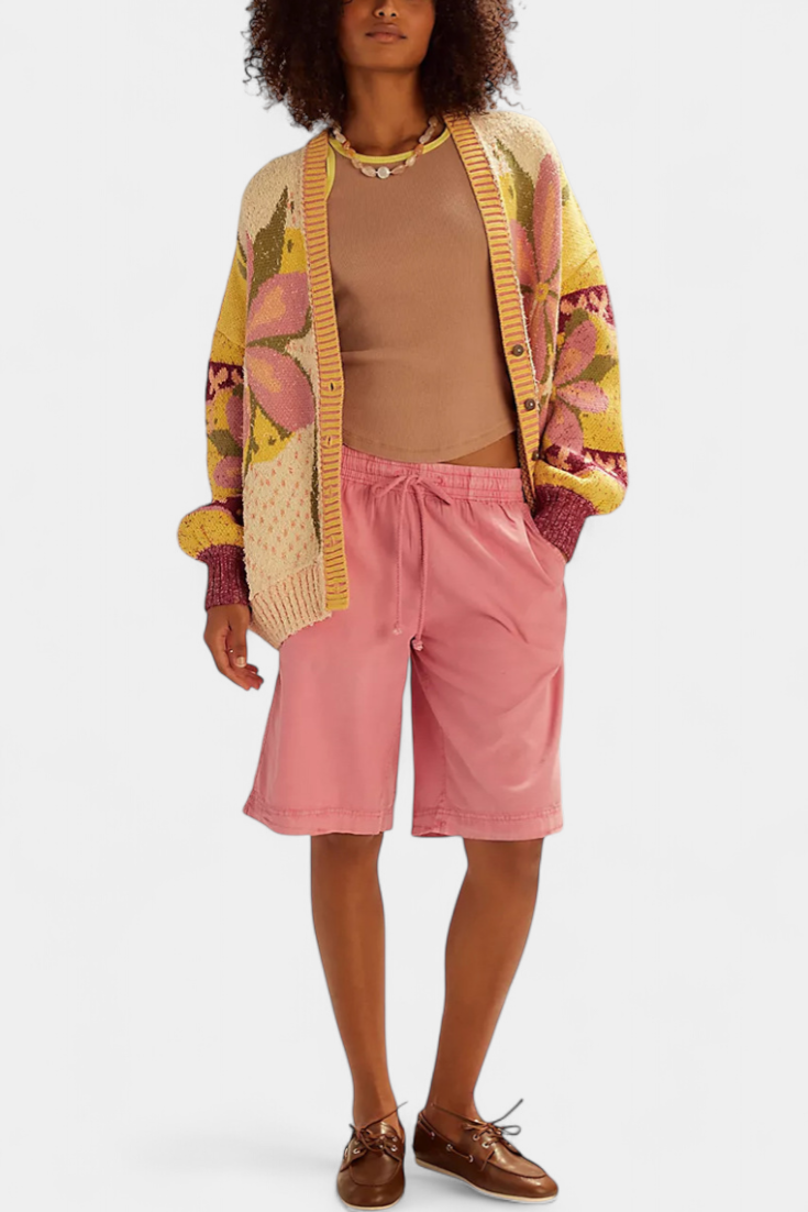 Cardigan in maglia con motivo floreale Casey e vestibilità ampia