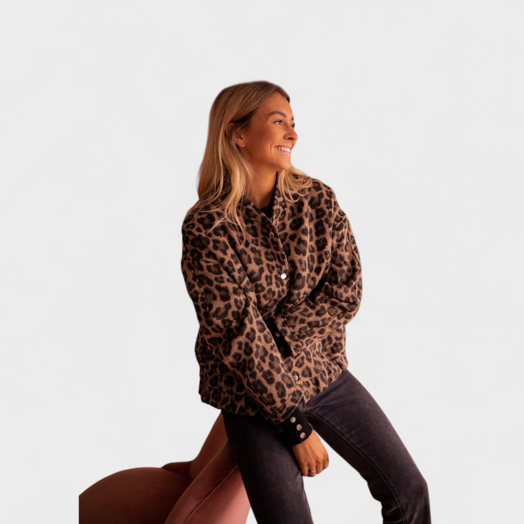 Gina - Cappotto moderno con stampa leopardata