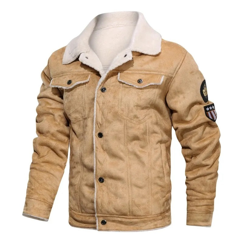 Elegante giacca in pelle e fleece caldo