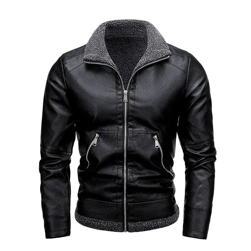Elegante Giacca in Pelle e Fleece