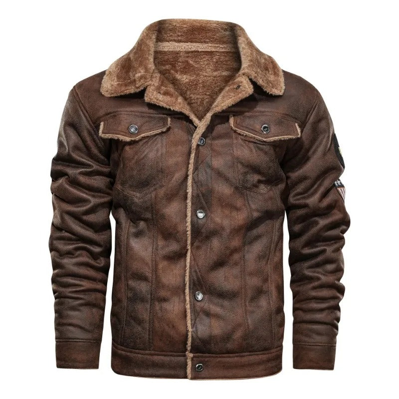 Elegante giacca in pelle e fleece caldo