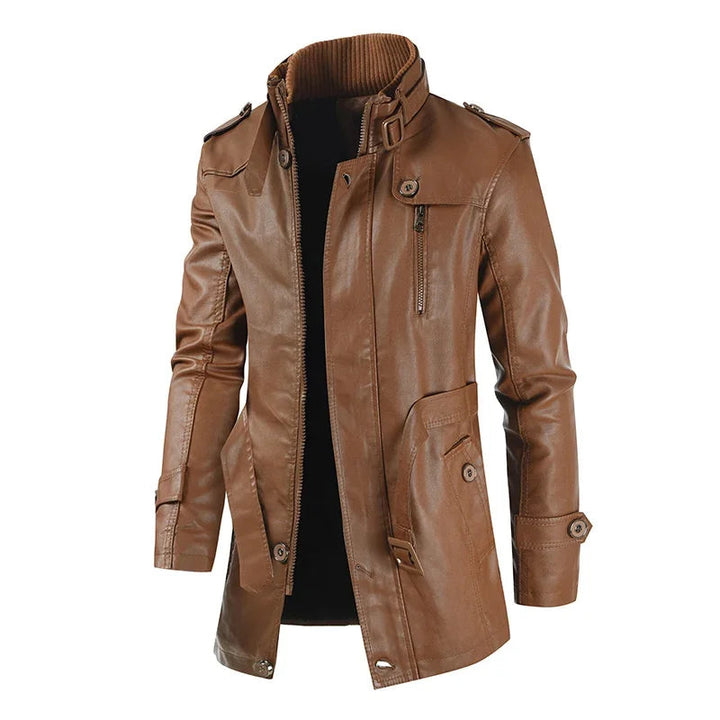 Elegante giacca da biker lunga in pelle