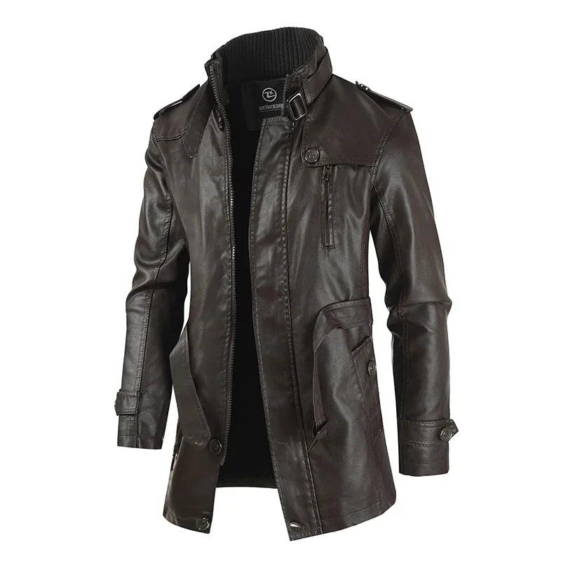 Elegante giacca da biker lunga in pelle