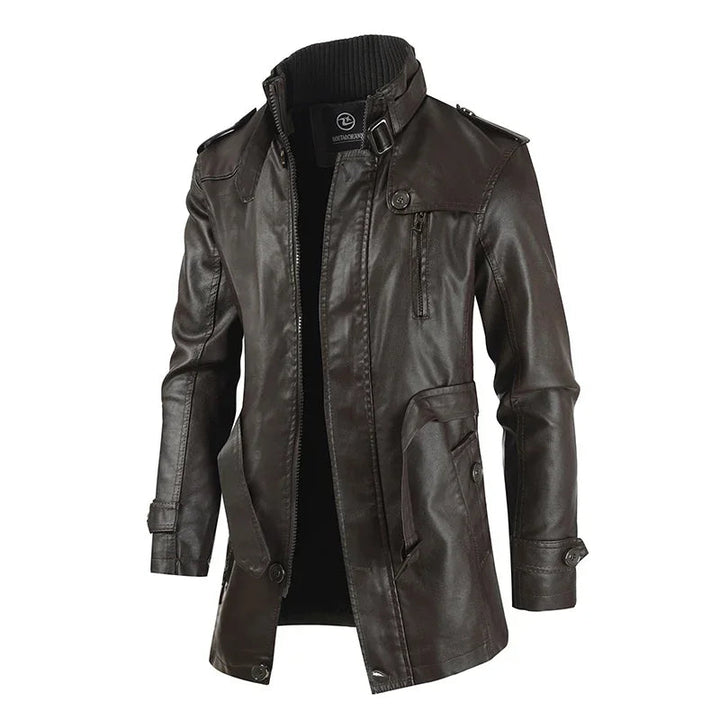 Elegante giacca da biker lunga in pelle